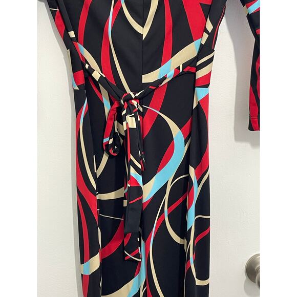 Y2K My Michelle Dress Small Geometric Faux Wrap 3/4 Sleeve Office Siren Retro - Picture 5 of 6